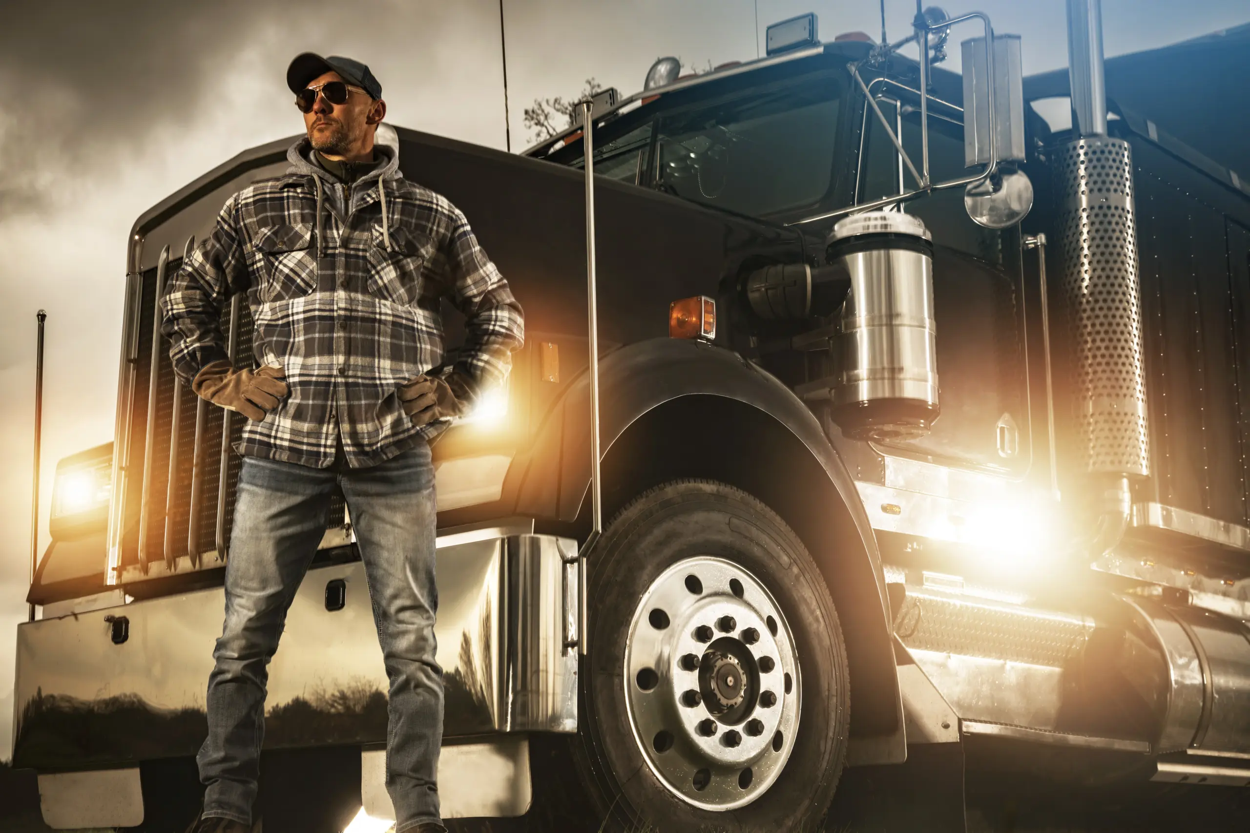 Truck driver standing confidently by his big rig